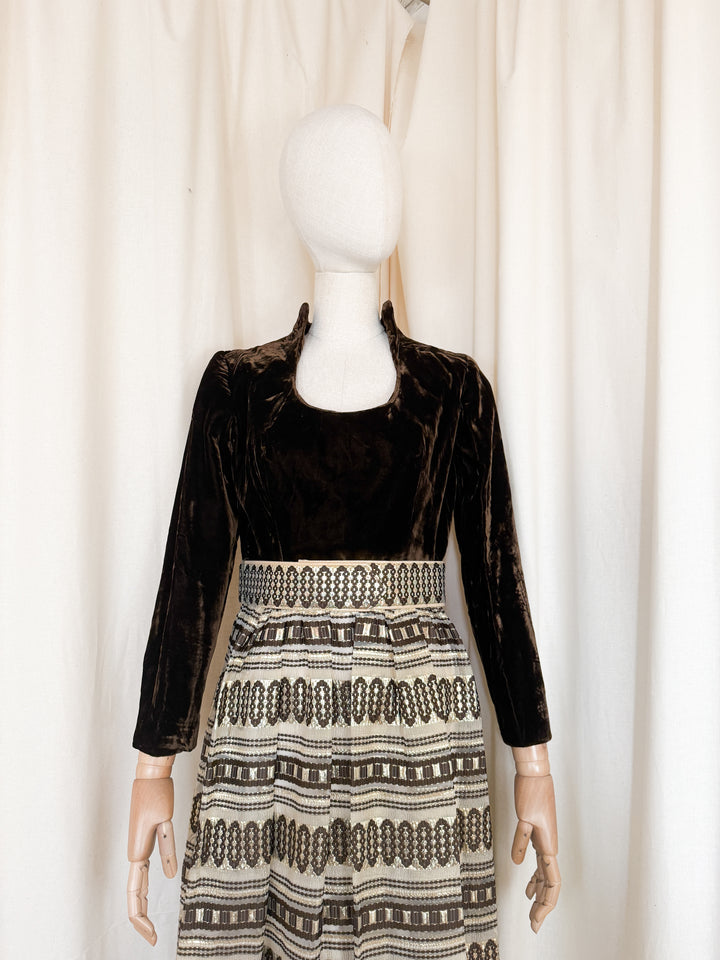 Gorgeous Rare 1970s Velvet Golden Brown Maxi Dress by Carrie Couture