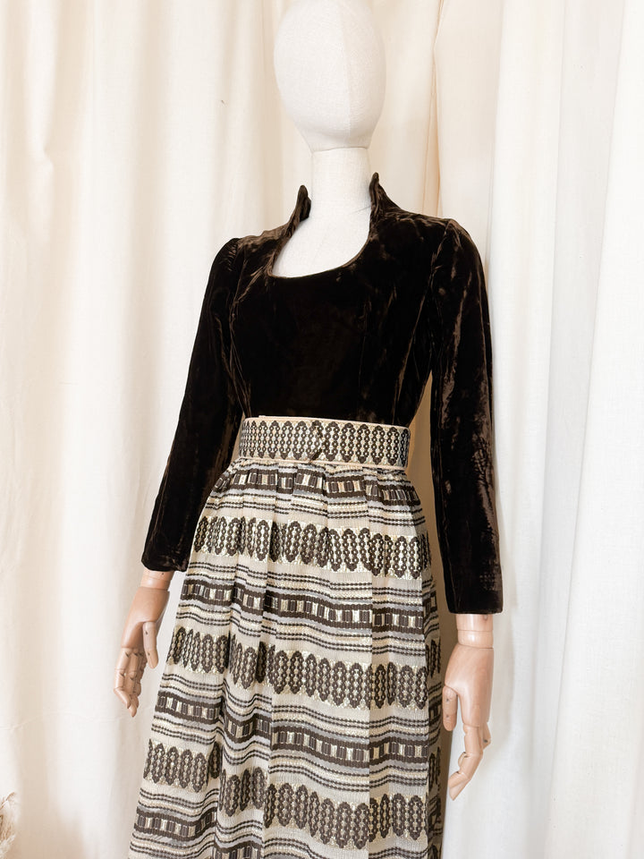 Gorgeous Rare 1970s Velvet Golden Brown Maxi Dress by Carrie Couture
