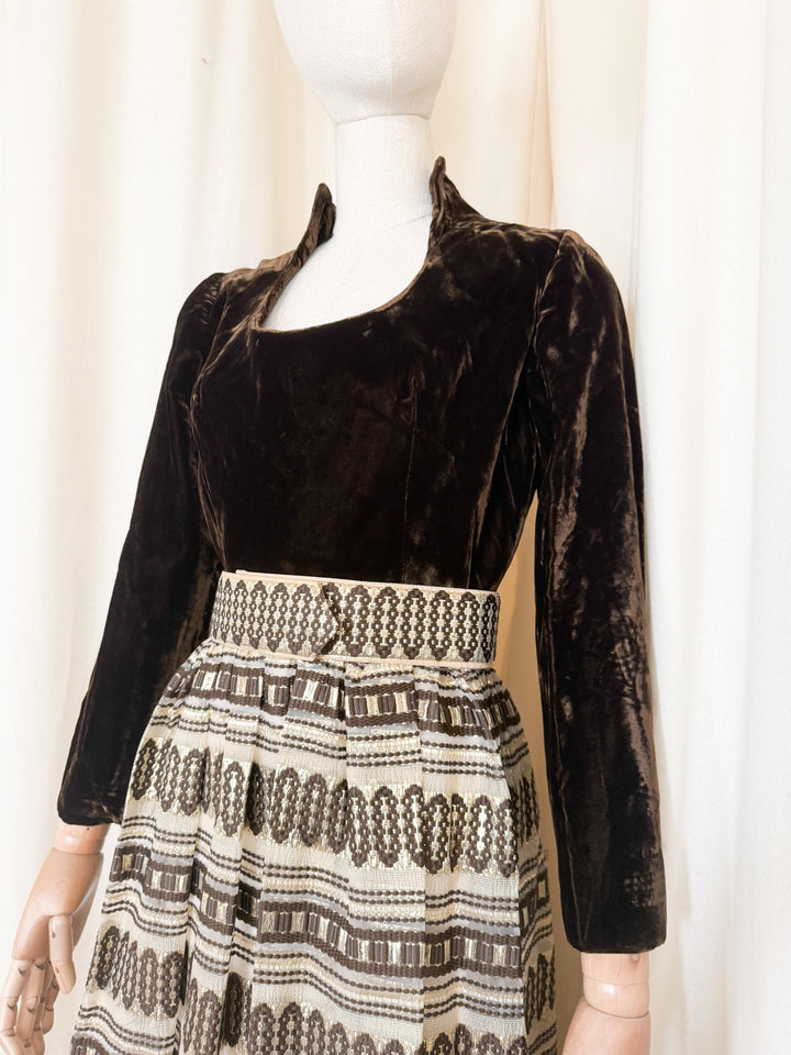 Gorgeous Rare 1970s Velvet Golden Brown Maxi Dress by Carrie Couture