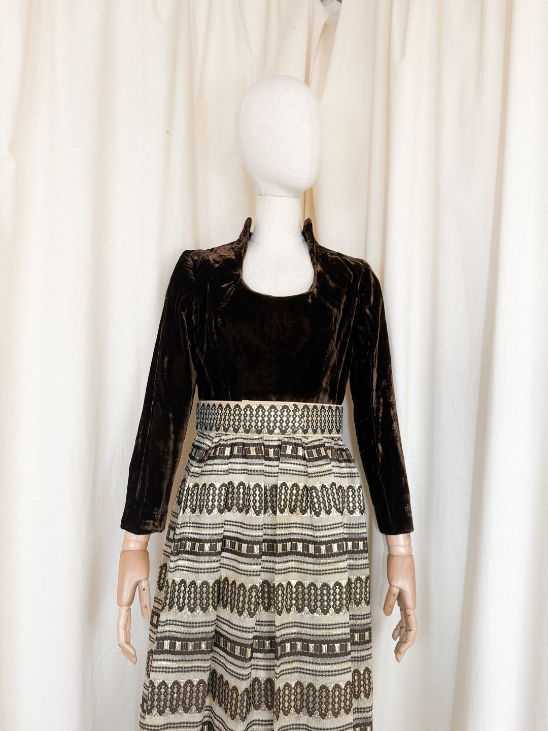 Gorgeous Rare 1970s Velvet Golden Brown Maxi Dress by Carrie Couture