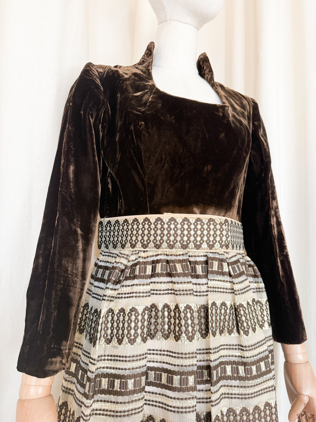 Gorgeous Rare 1970s Velvet Golden Brown Maxi Dress by Carrie Couture