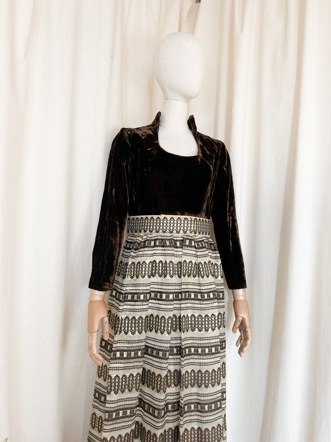 Gorgeous Rare 1970s Velvet Golden Brown Maxi Dress by Carrie Couture