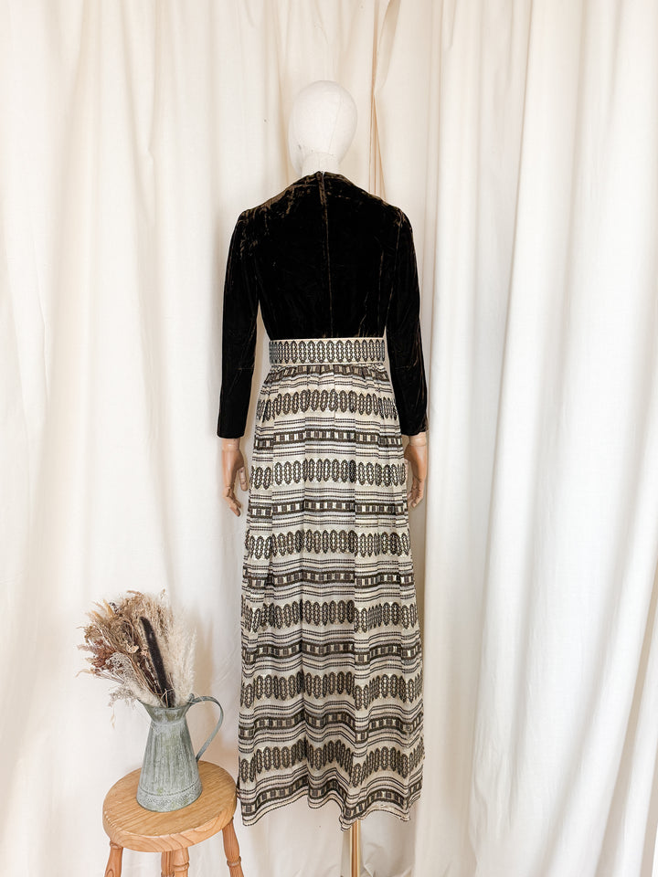 Gorgeous Rare 1970s Velvet Golden Brown Maxi Dress by Carrie Couture