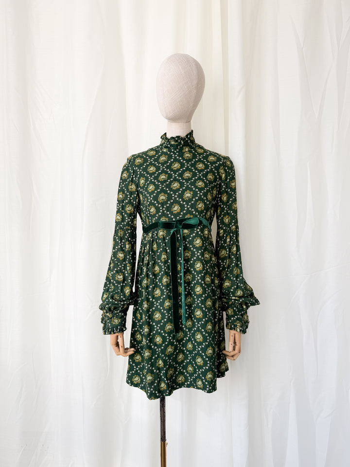 Divine 1970s Wool Crepe Green Mini Dress