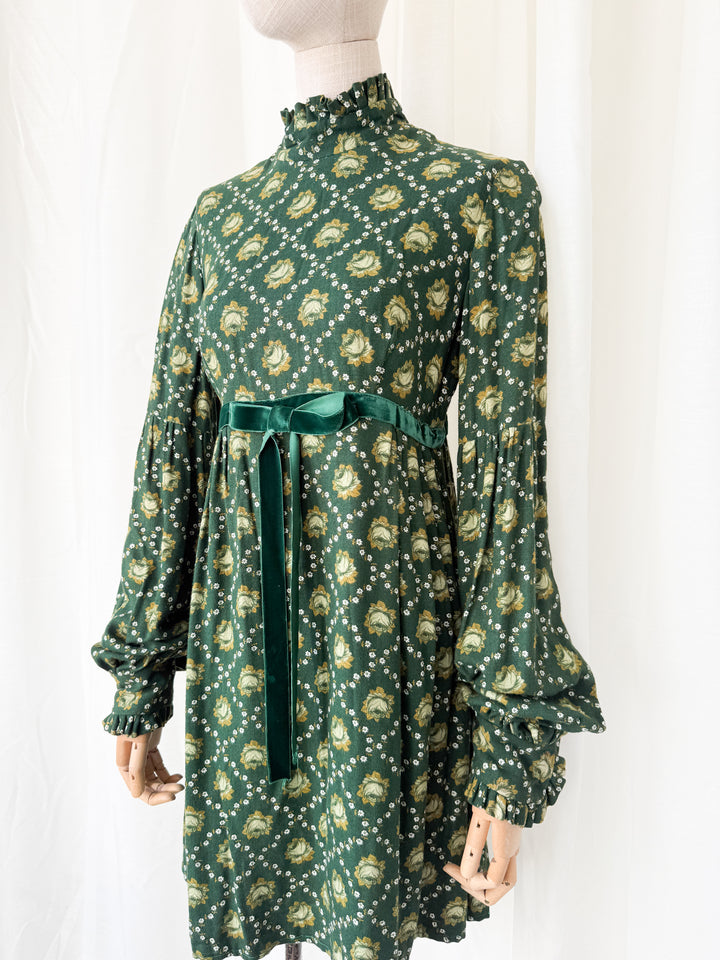 Divine 1970s Wool Crepe Green Mini Dress