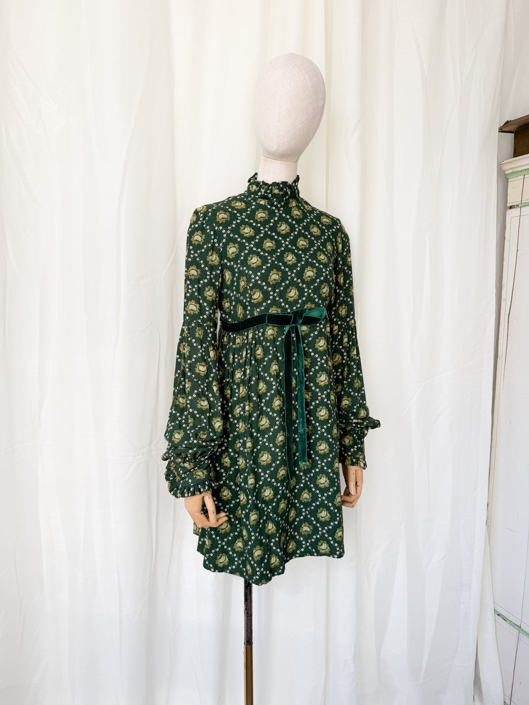 Divine 1970s Wool Crepe Green Mini Dress
