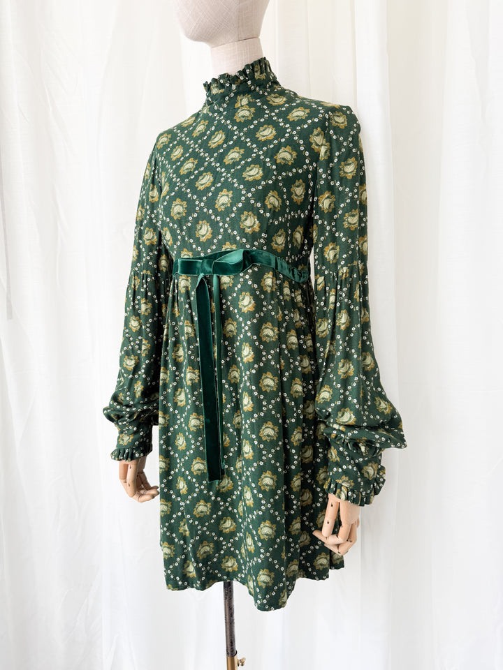 Divine 1970s Wool Crepe Green Mini Dress
