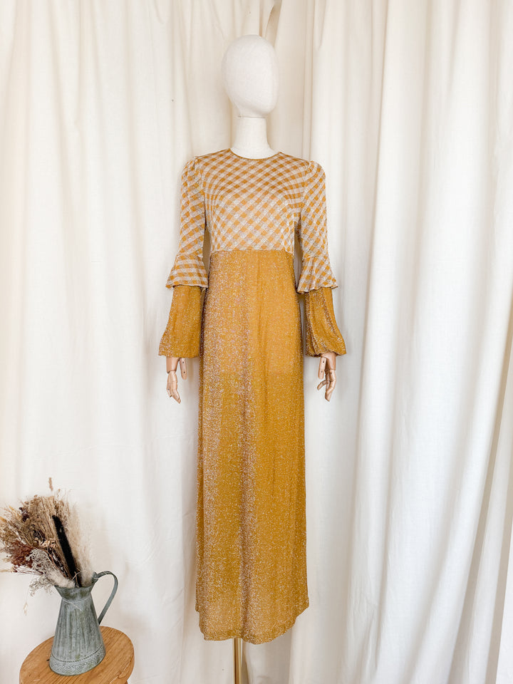 Heavenly 1970s Golden Lurex Maxi Dress