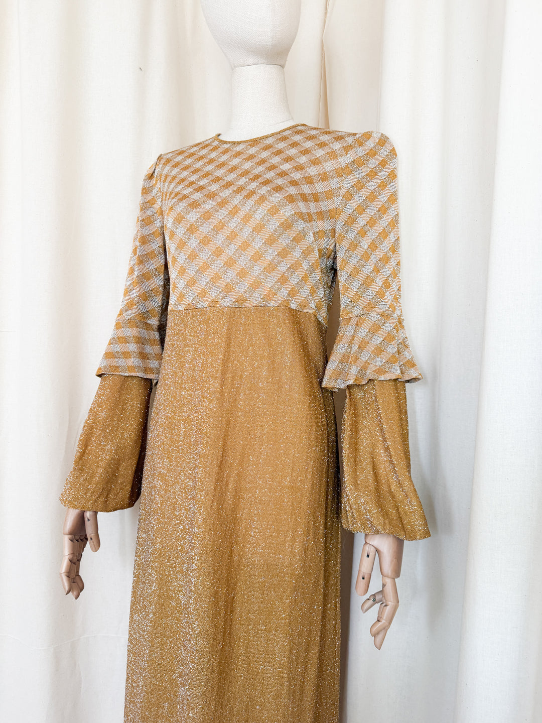 Heavenly 1970s Golden Lurex Maxi Dress