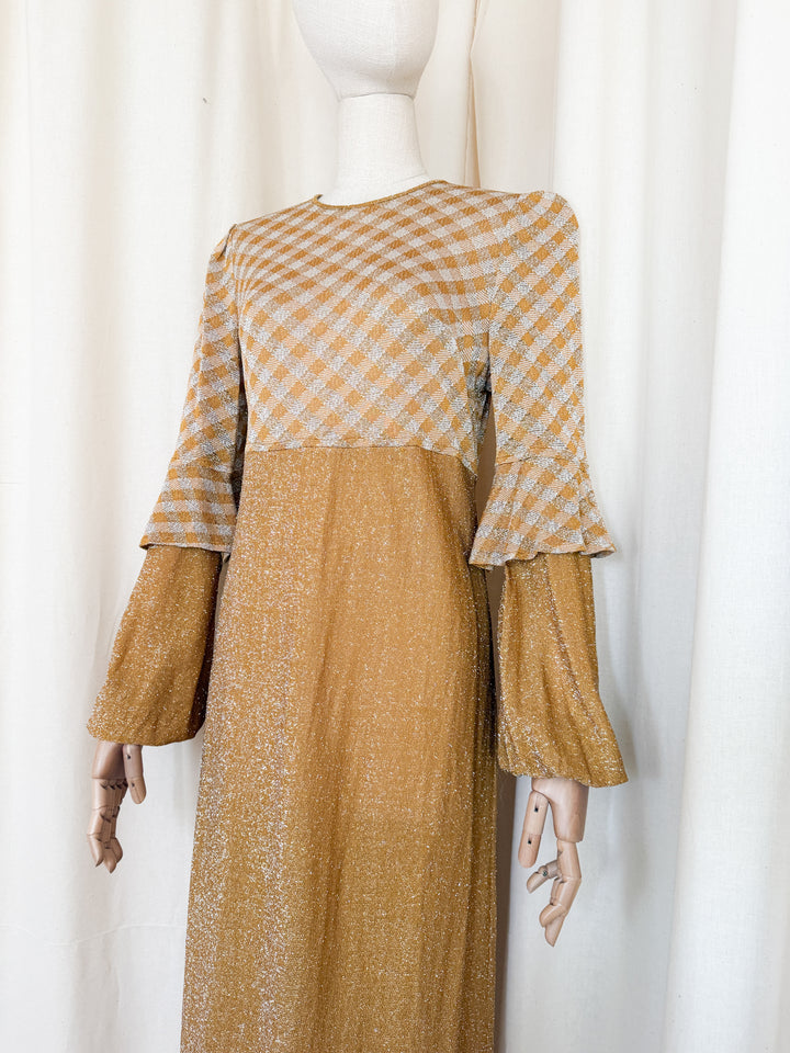 Heavenly 1970s Golden Lurex Maxi Dress