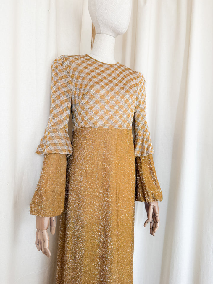 Heavenly 1970s Golden Lurex Maxi Dress