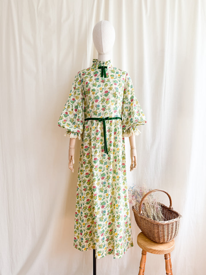Divine 70s Cotton Floral Lace Trimmed Maxi Dress