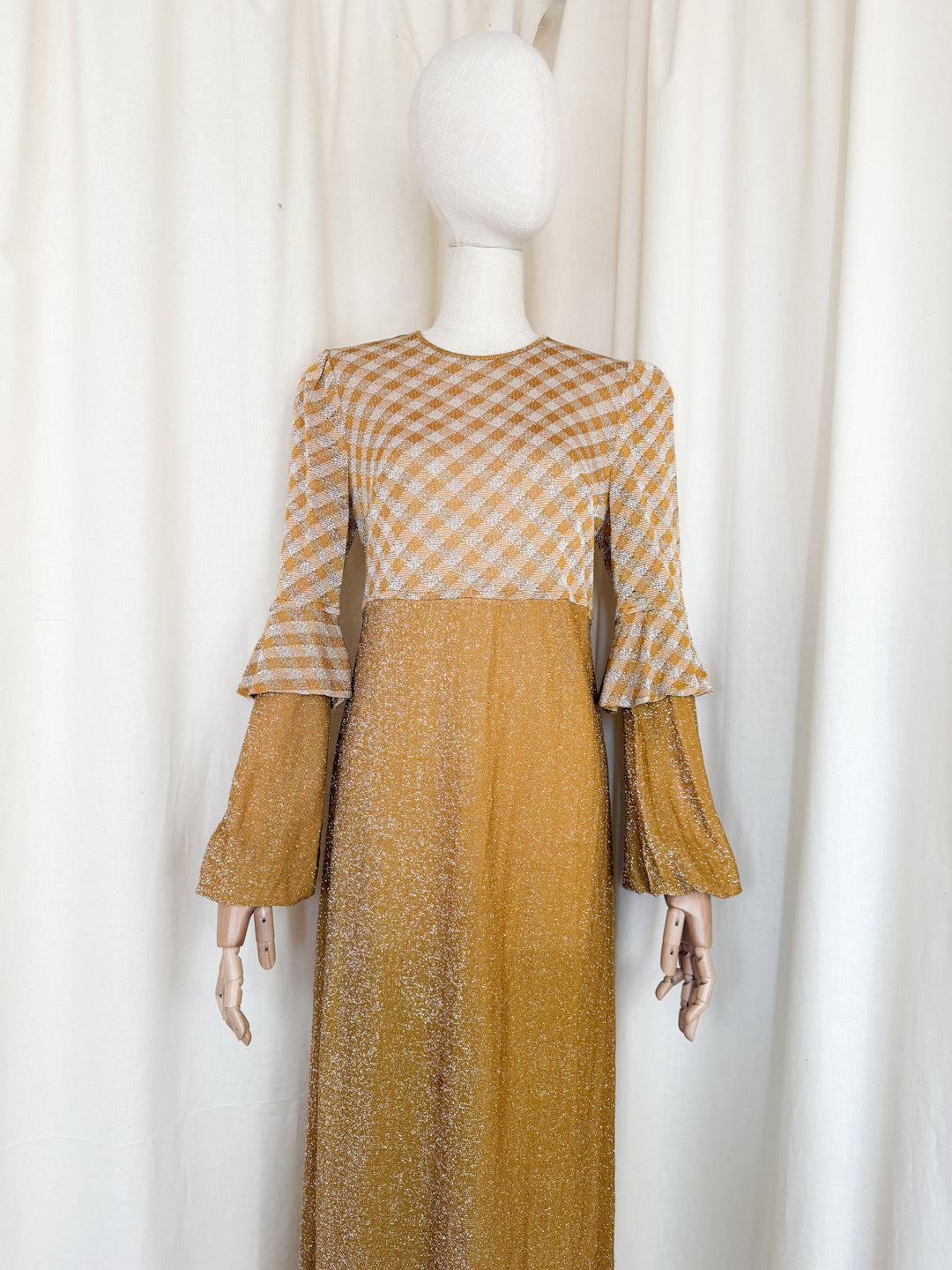 Heavenly 1970s Golden Lurex Maxi Dress