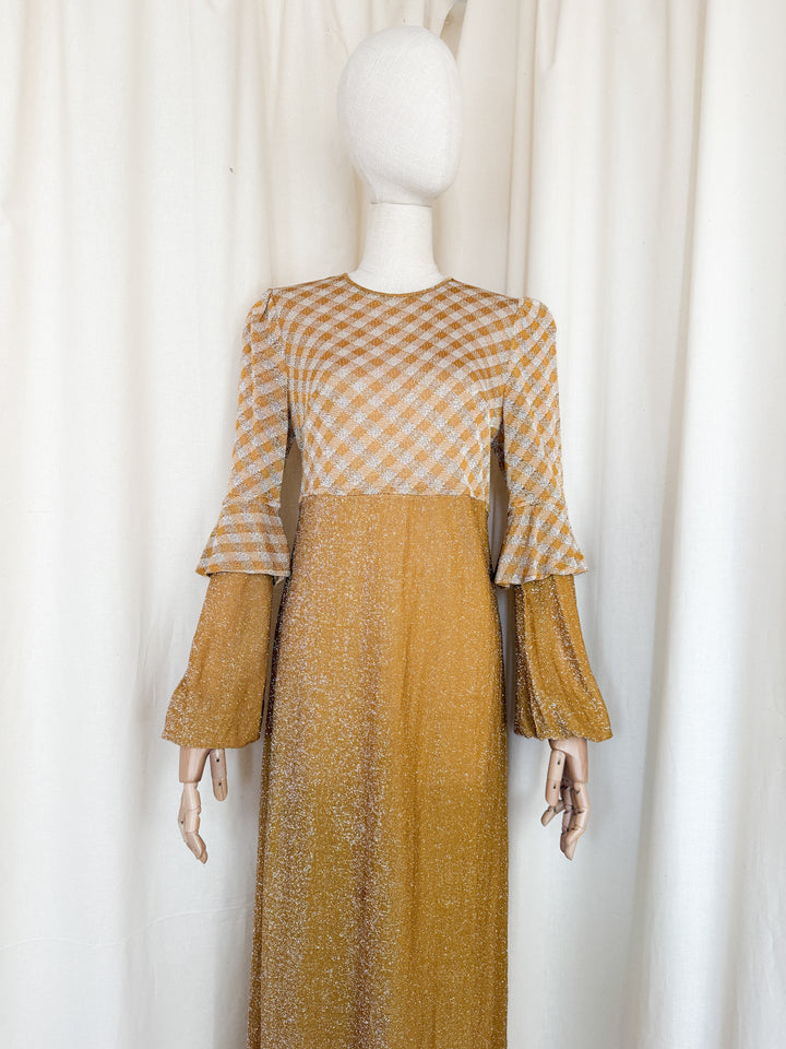 Heavenly 1970s Golden Lurex Maxi Dress