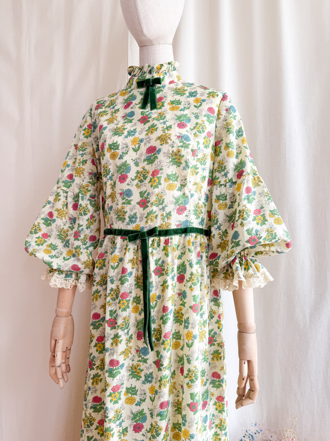 Divine 70s Cotton Floral Lace Trimmed Maxi Dress