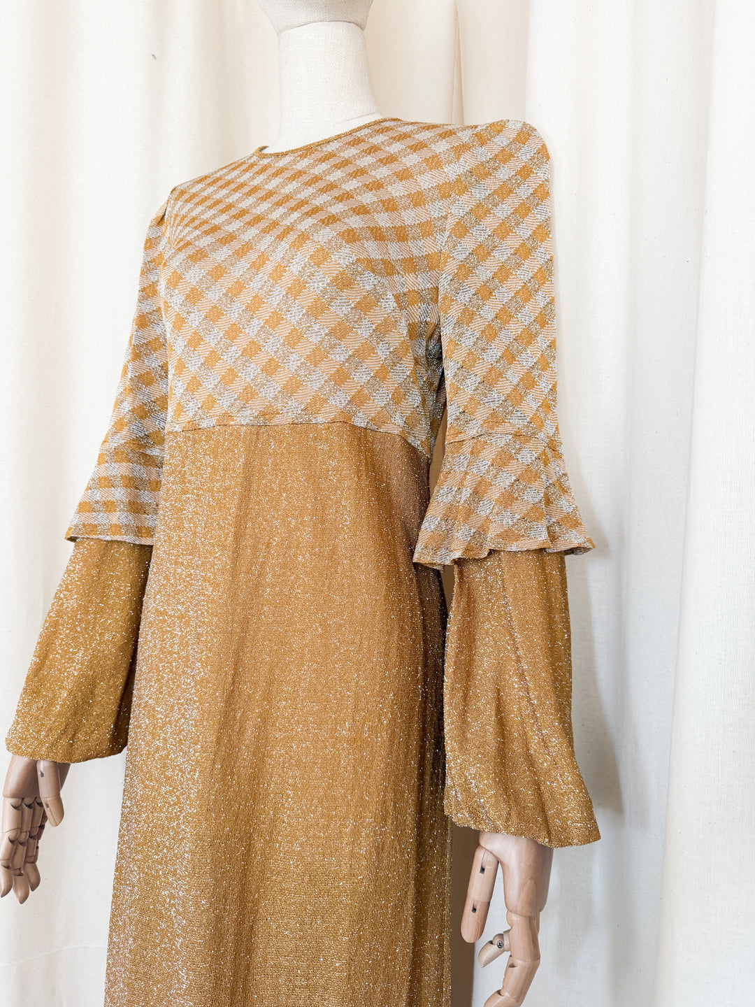 Heavenly 1970s Golden Lurex Maxi Dress