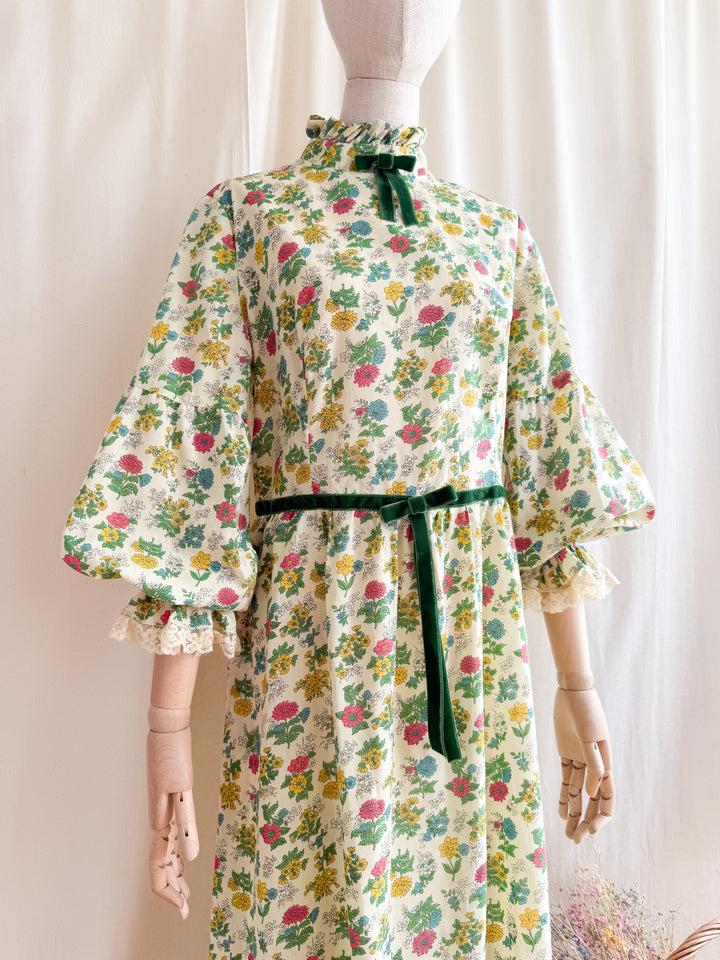 Divine 70s Cotton Floral Lace Trimmed Maxi Dress