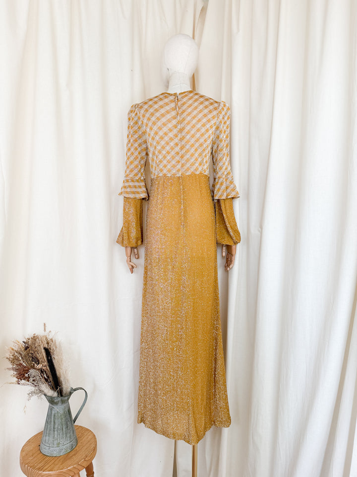 Heavenly 1970s Golden Lurex Maxi Dress