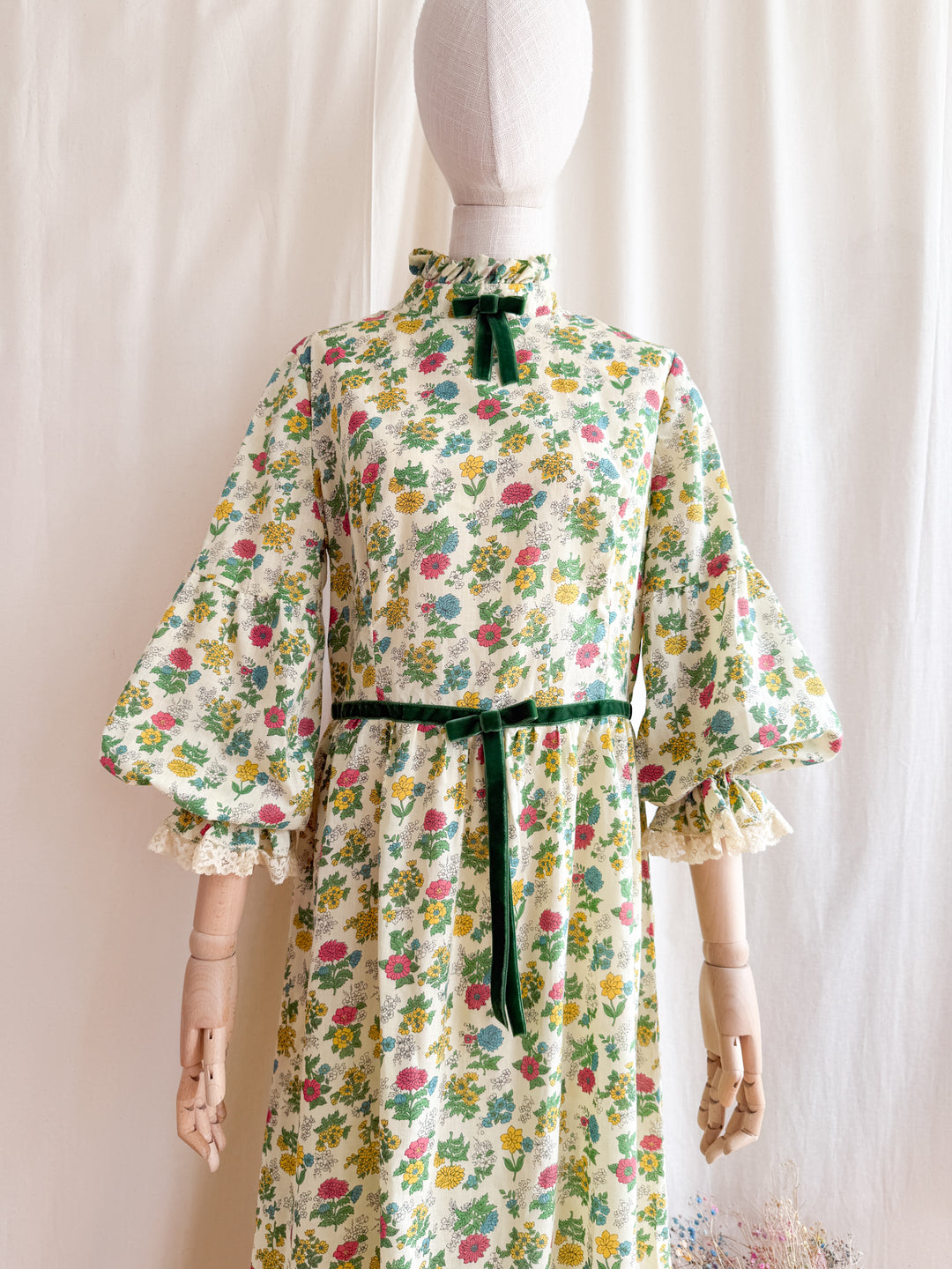Divine 70s Cotton Floral Lace Trimmed Maxi Dress