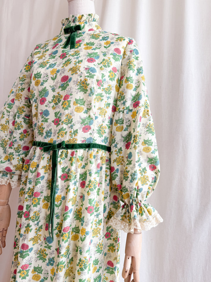 Divine 70s Cotton Floral Lace Trimmed Maxi Dress