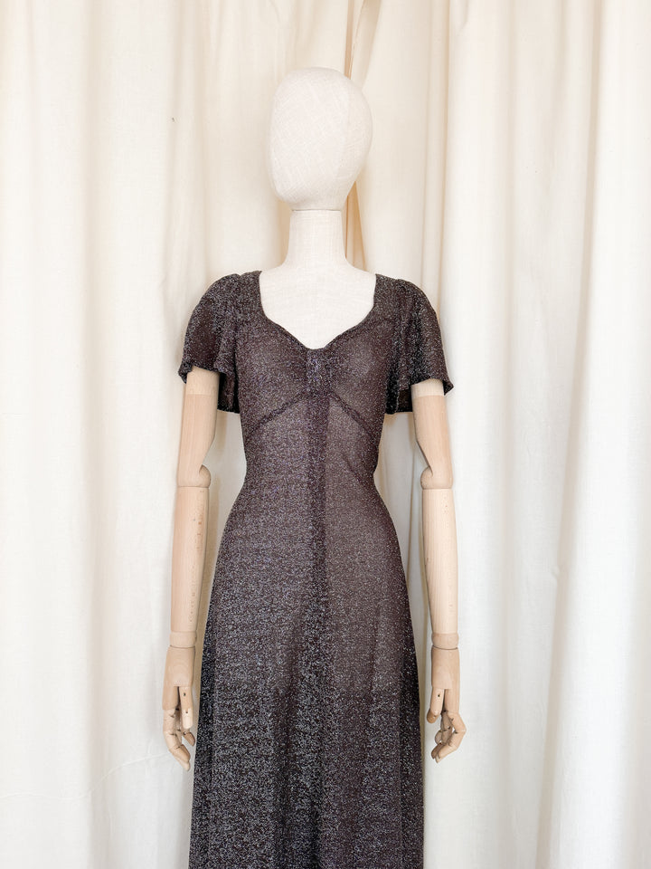 Insane 1970s Brown Lurex Maxi Dress