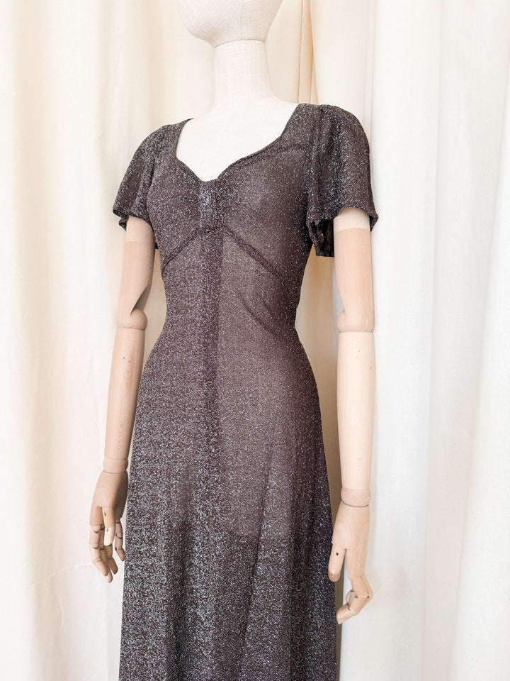 Insane 1970s Brown Lurex Maxi Dress