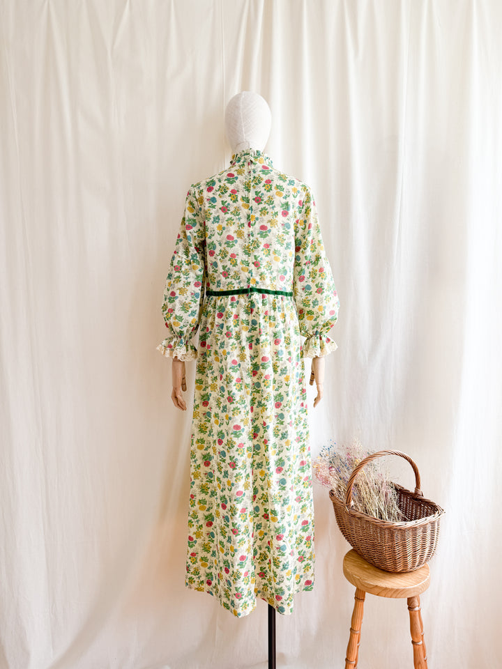 Divine 70s Cotton Floral Lace Trimmed Maxi Dress