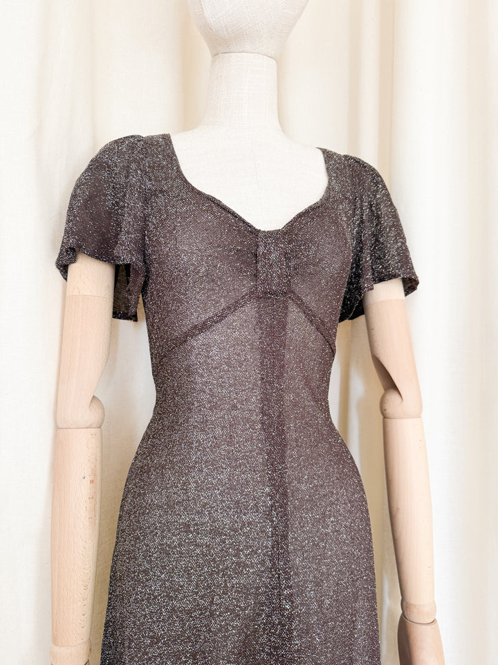 Insane 1970s Brown Lurex Maxi Dress