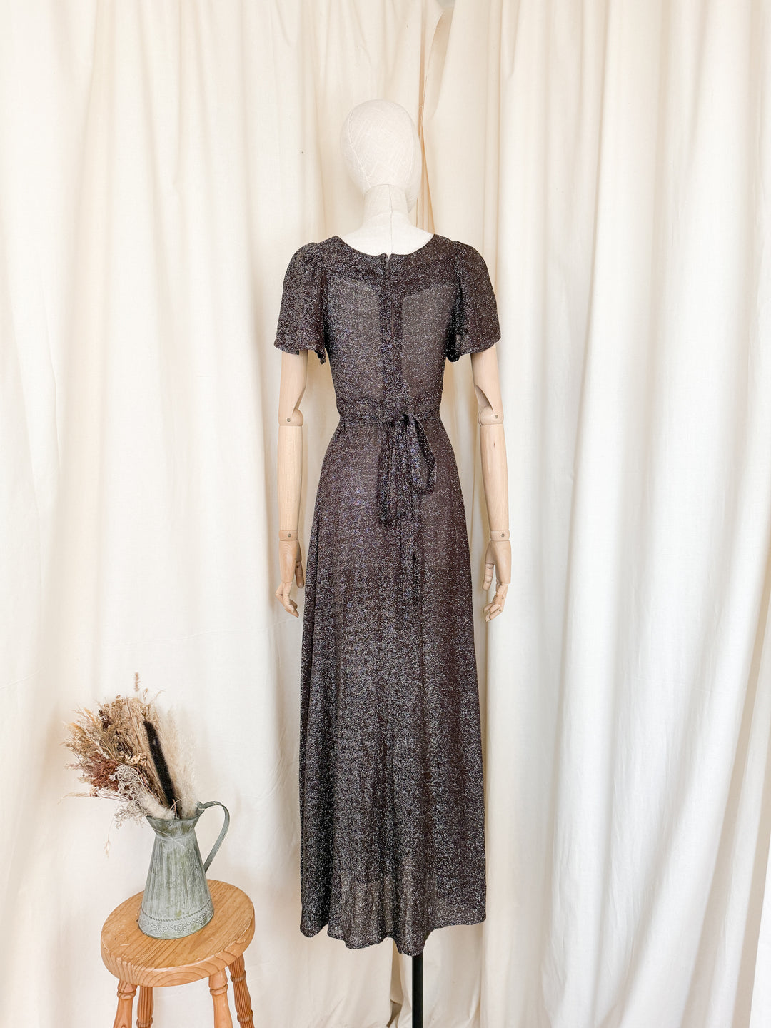 Insane 1970s Brown Lurex Maxi Dress