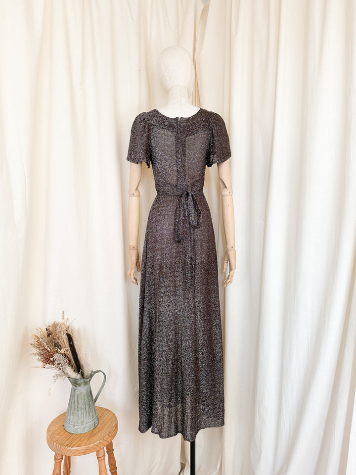 Insane 1970s Brown Lurex Maxi Dress