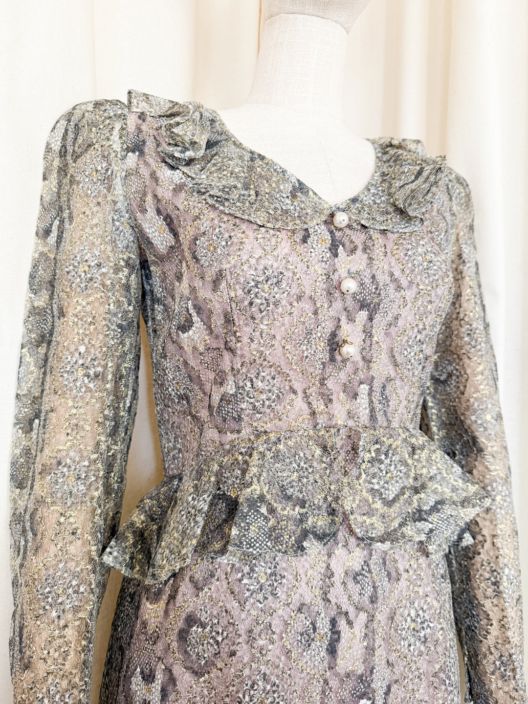 Incredible Rare 1970s Snakeskin Shimmer Lace Maxi Dress by Dollyrockers