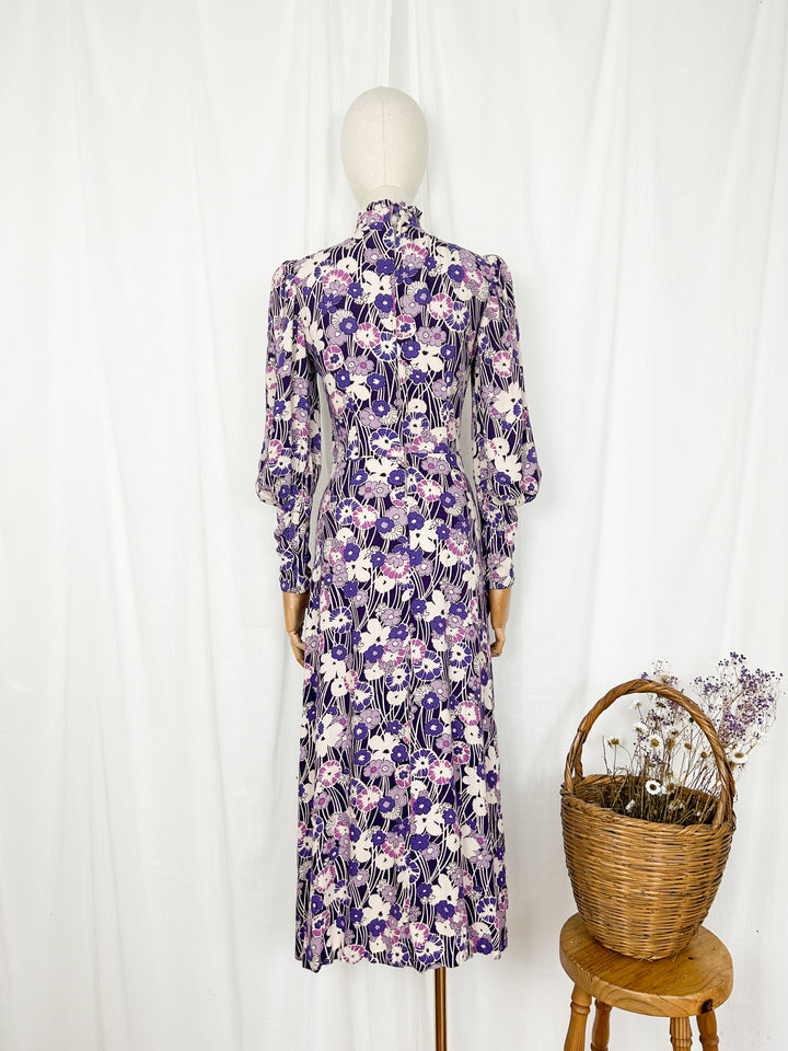 The Petunia ~ beautiful rare 1970s handmade wool moss crepe prairie dress