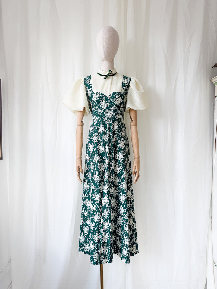 Gorgeous 1970s Puff Sleeve Cotton Floral Maxi Dress