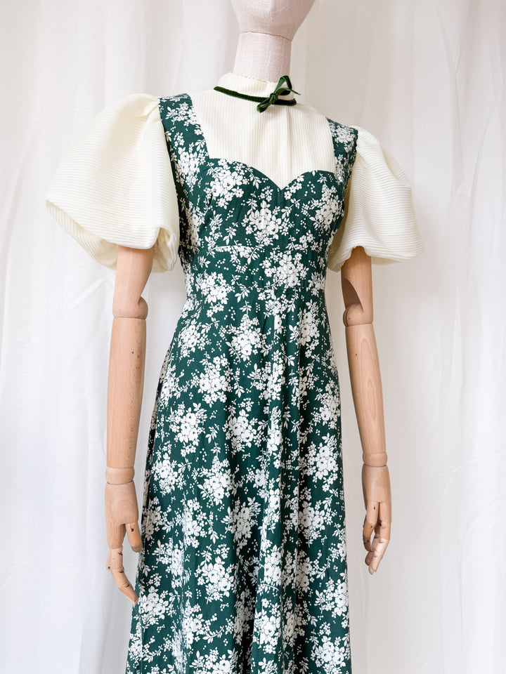 Gorgeous 1970s Puff Sleeve Cotton Floral Maxi Dress