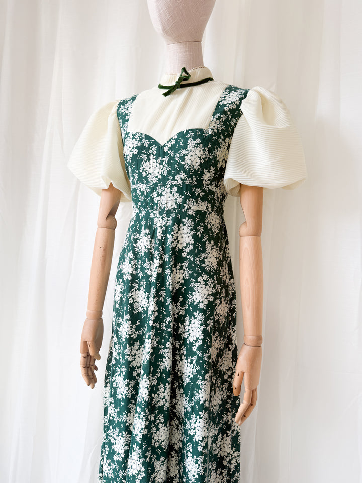 Gorgeous 1970s Puff Sleeve Cotton Floral Maxi Dress