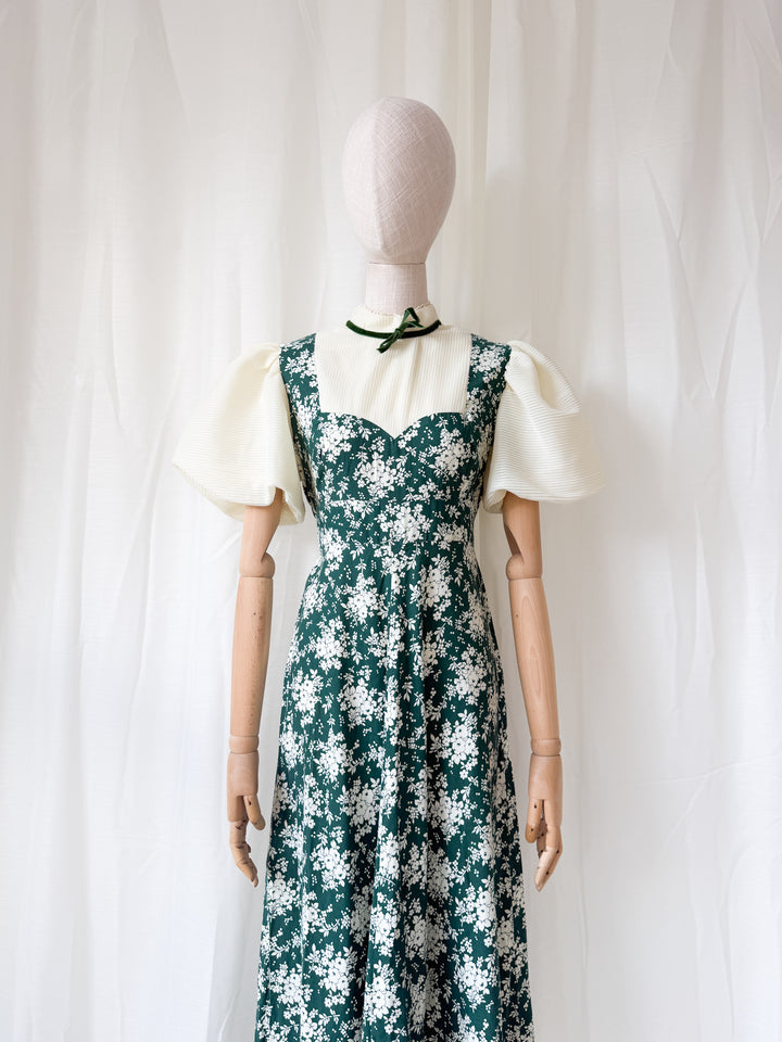 Gorgeous 1970s Puff Sleeve Cotton Floral Maxi Dress