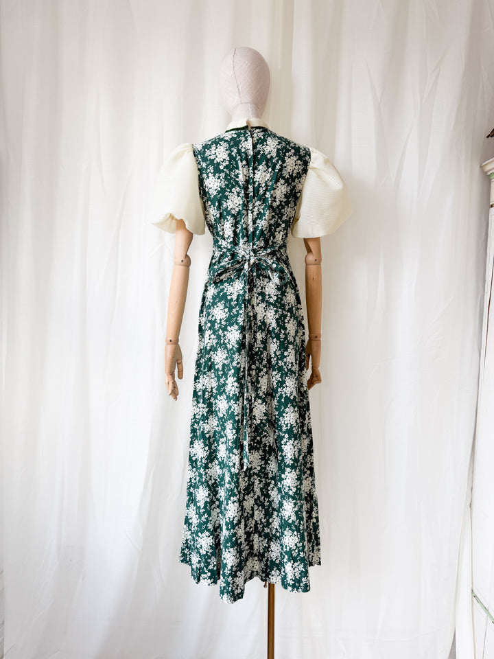 Gorgeous 1970s Puff Sleeve Cotton Floral Maxi Dress