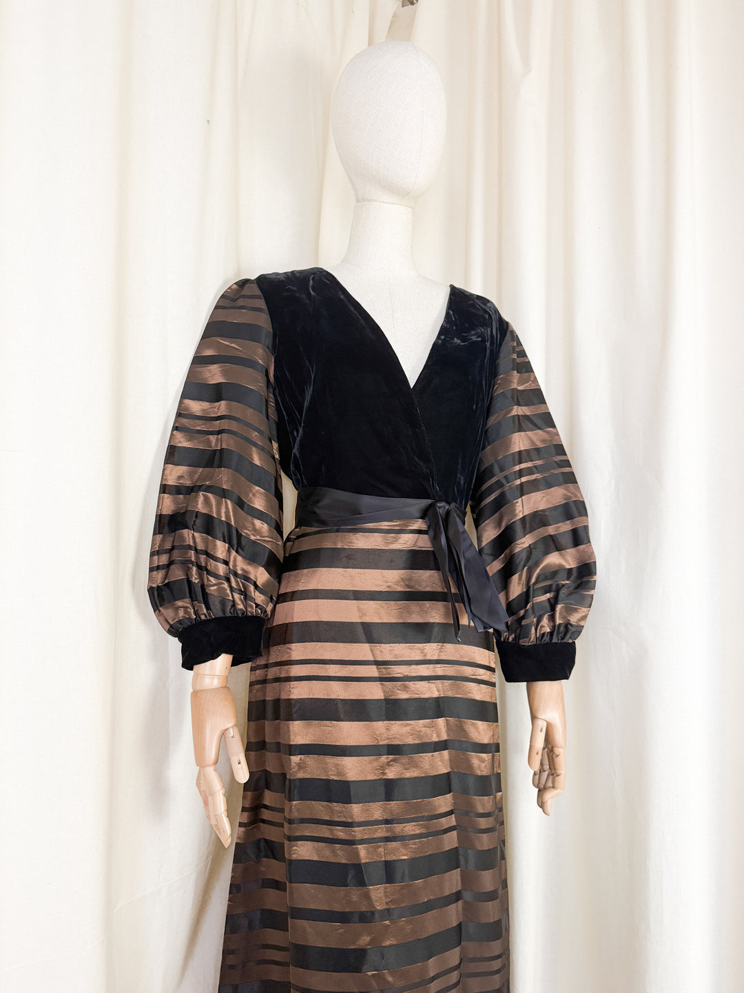 Gorgeous Rare 1970s Jean Allen Satin and Velvet Maxi Dress