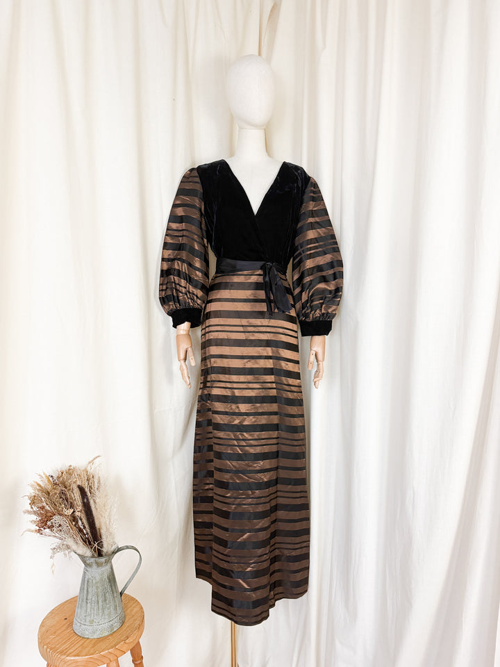 Gorgeous Rare 1970s Jean Allen Satin and Velvet Maxi Dress