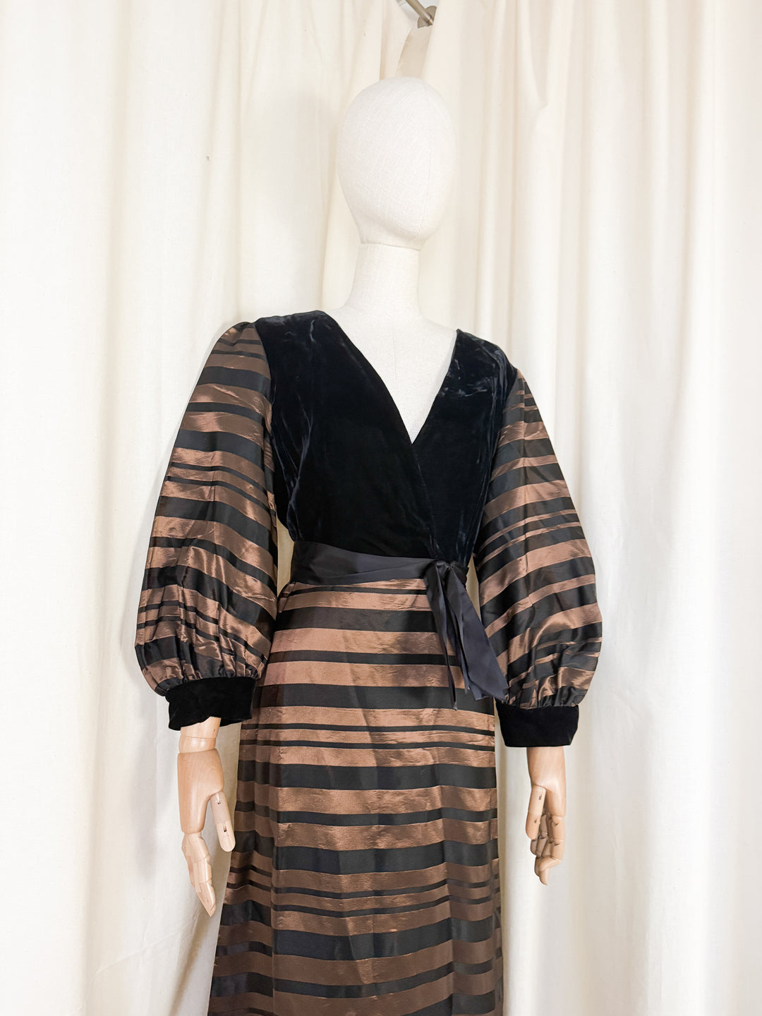 Gorgeous Rare 1970s Jean Allen Satin and Velvet Maxi Dress