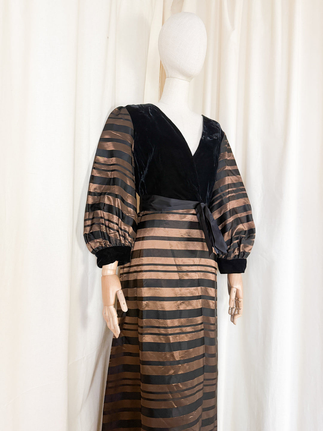 Gorgeous Rare 1970s Jean Allen Satin and Velvet Maxi Dress