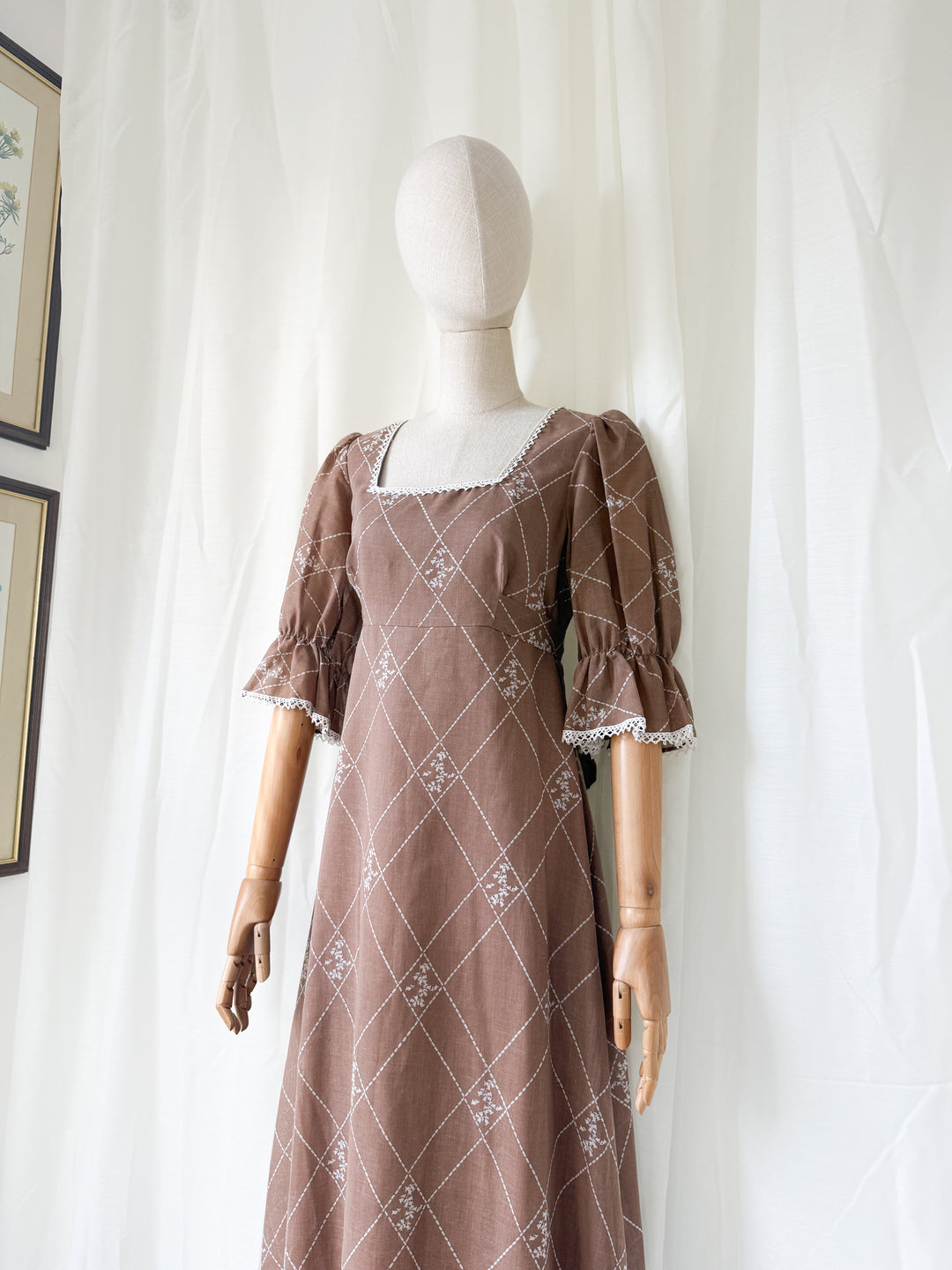 Dreamy 1970s Brown Cotton Maxi Dress