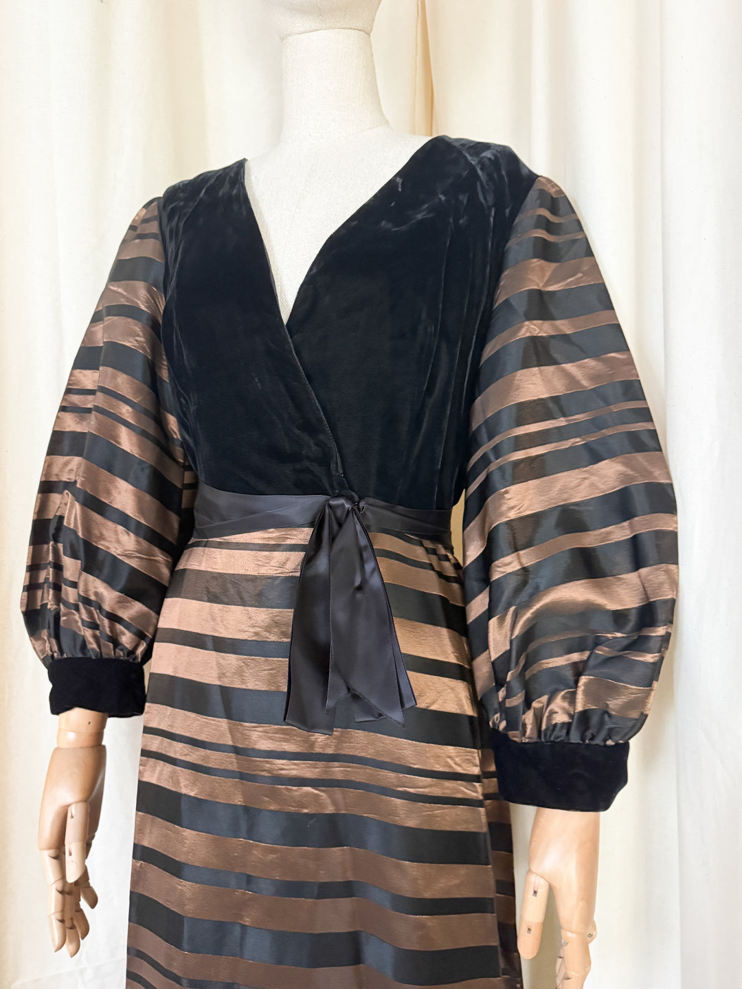 Gorgeous Rare 1970s Jean Allen Satin and Velvet Maxi Dress