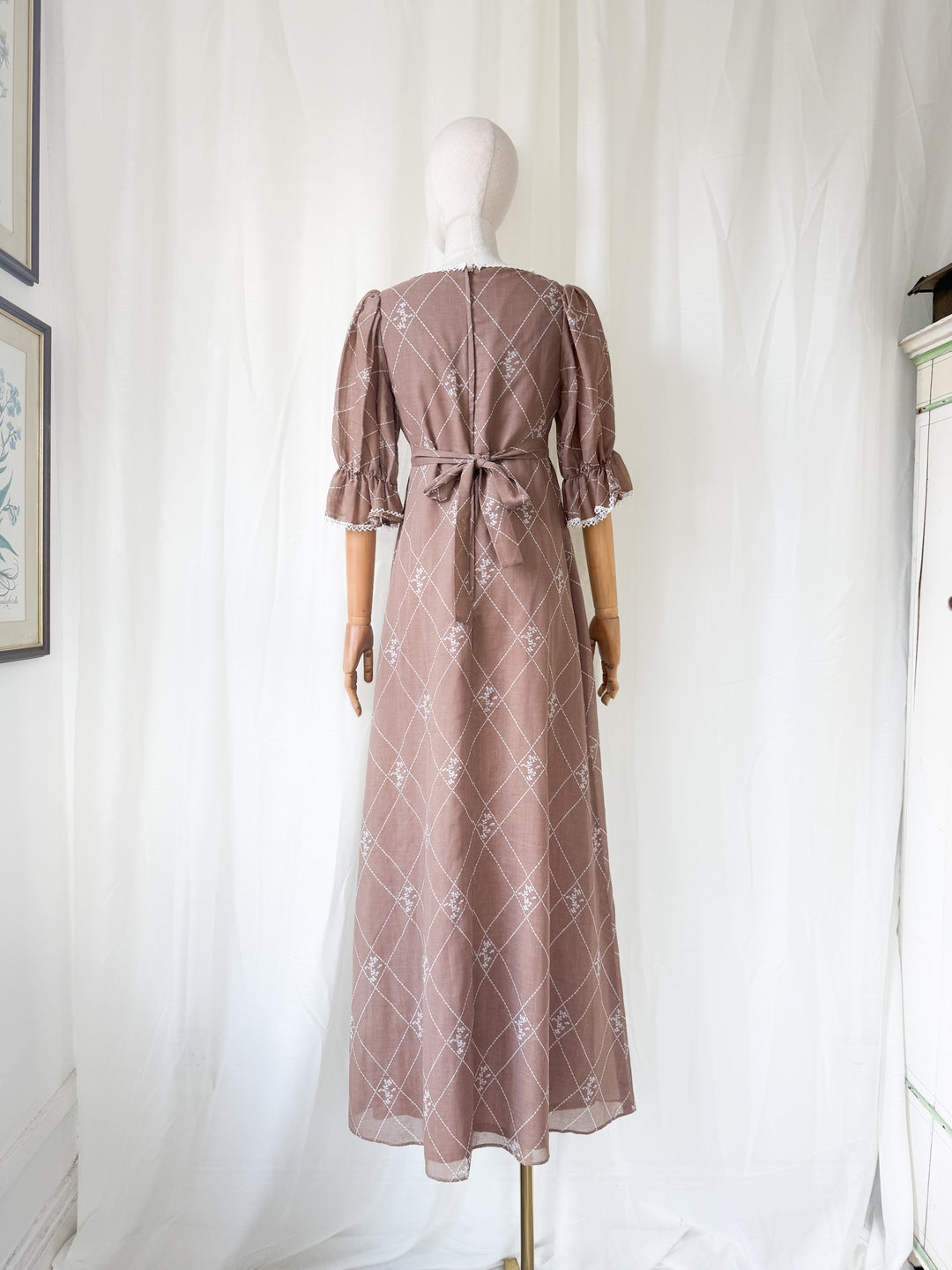 Dreamy 1970s Brown Cotton Maxi Dress