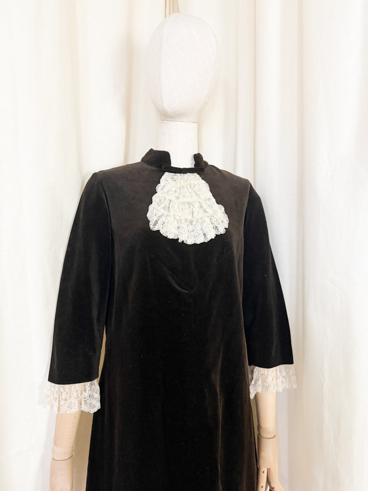 Precious Rare 1960s Brown Velvet Mini Dress