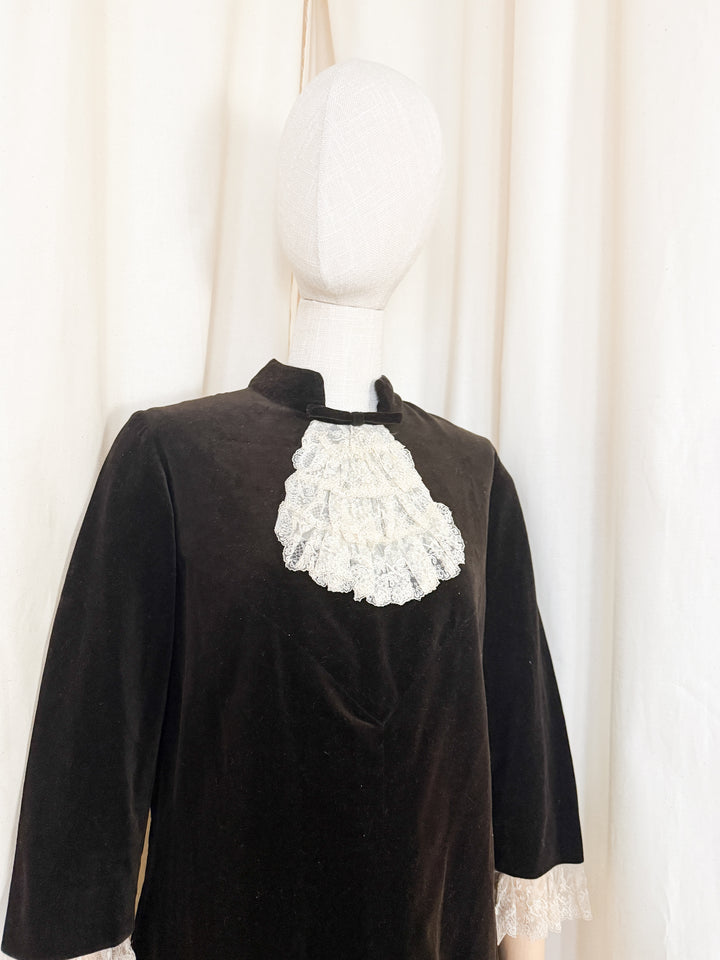 Precious Rare 1960s Brown Velvet Mini Dress