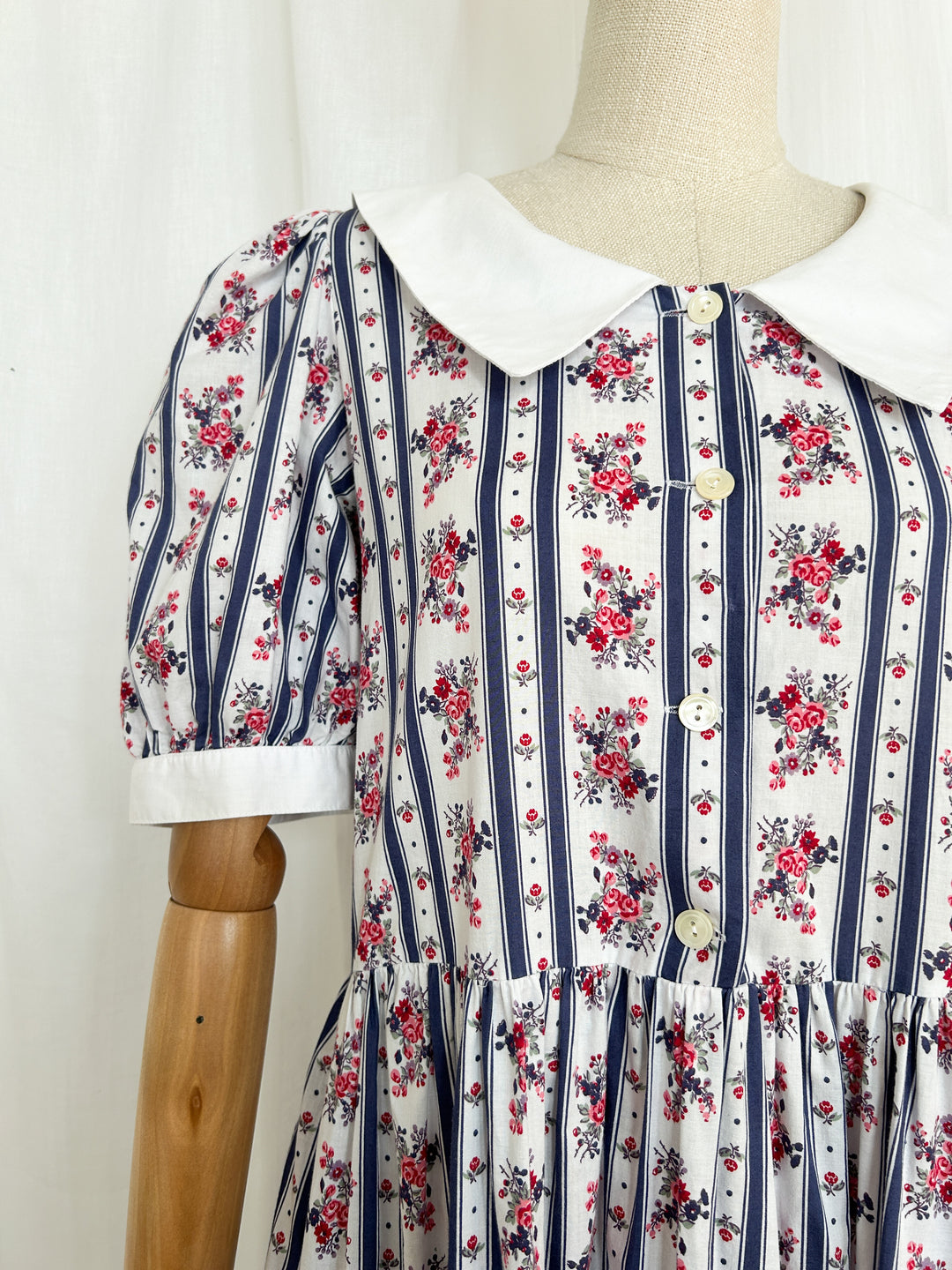 Adorable 80s Laura Ashley Floral Stripe Puff Sleeve Dress