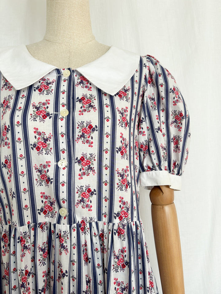 Adorable 80s Laura Ashley Floral Stripe Puff Sleeve Dress