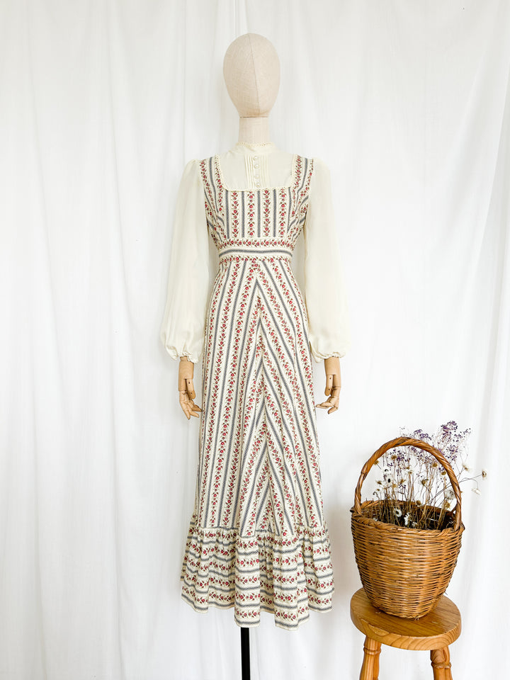 Perfect Floral Striped Cream Cotton Prairie Dress