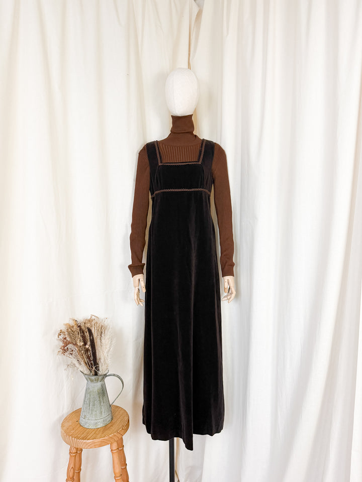 Beautiful Rare 1970s Brown Velvet Marion Donaldson Pinafore Dress